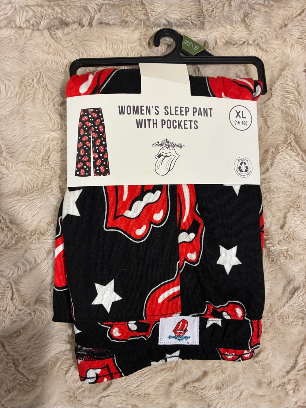 Rolling Stones Women’s Black & Red Sleep Pants with Pockets